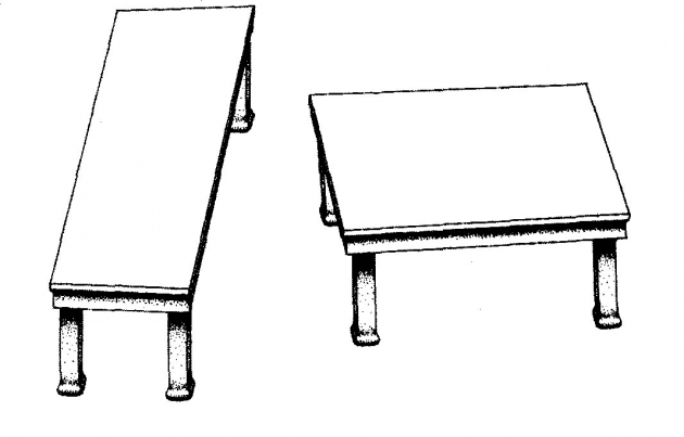 Esta ilusión muestra dos mesas dibujadas en perspectiva